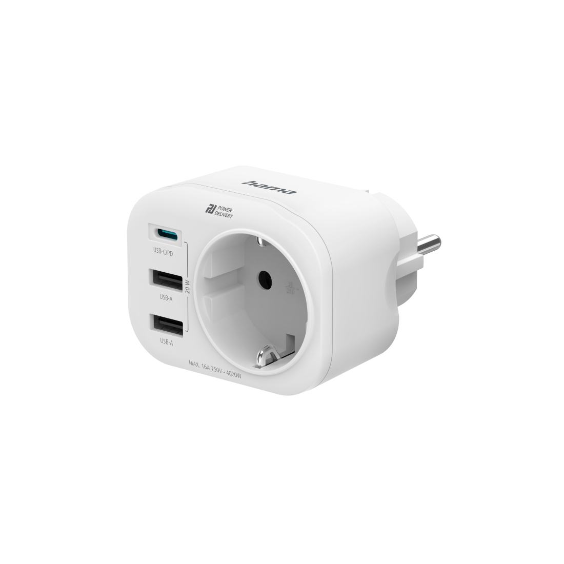 Mehrfachstecker 4er f. Steckdose, 1 USB-C PD, 2 USB-A, 1 Schutzkontakt, 20W (223342)