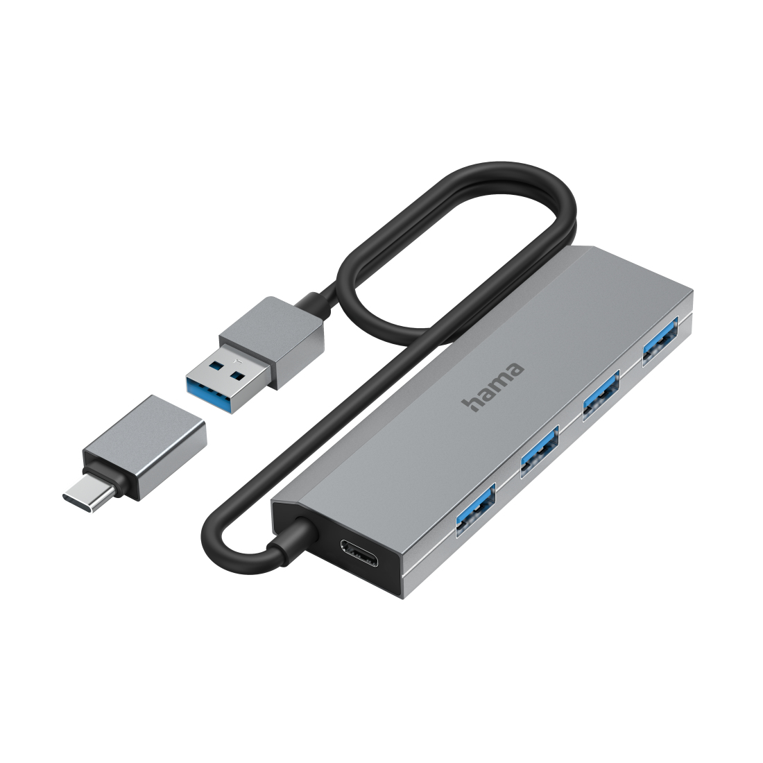 USB-Hub, 4 Ports, USB 3.2 Gen1, 5 Gbit/s, inkl. USB-C-Adapter und Netzteil (200138)