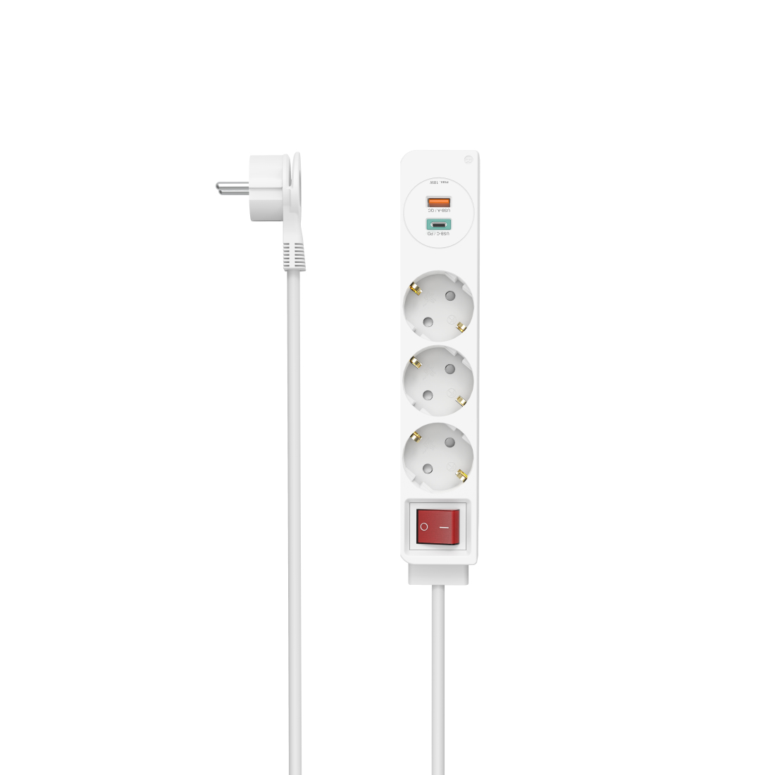 Steckdosenleiste, 3-fach, USB-C/A 18W, PD/FC, Schalter, Flachst., 1,4 m, W (223185)