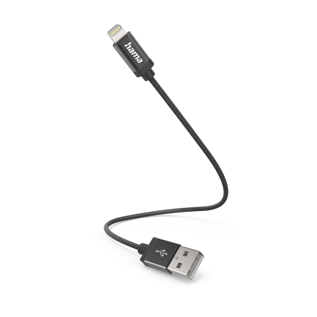 Ladekabel, USB-A - Lightning, 0,2 m, Nylon, Schwarz (201578)