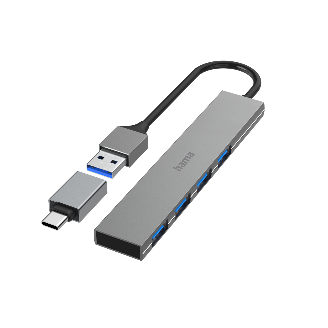 USB-Hub, 4 Ports, USB 3.2 Gen1, 5 Gbit/s, Ultra Slim, inkl. USB-C-Adapter (200141)