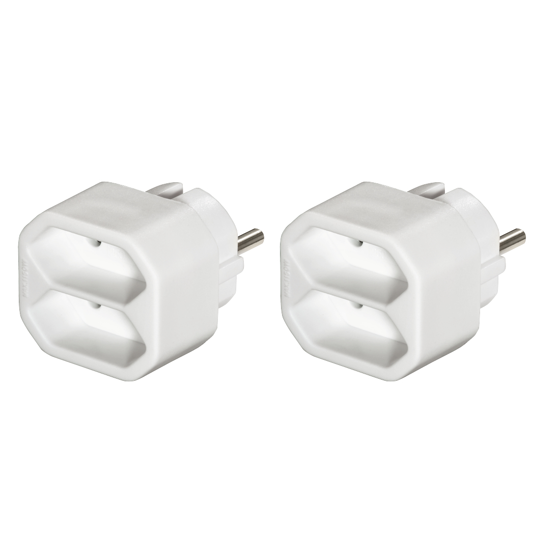 Steckdosenadapter 2-fach, 2x Euro-Steckdose, Doppelpack, Weiß (223211)