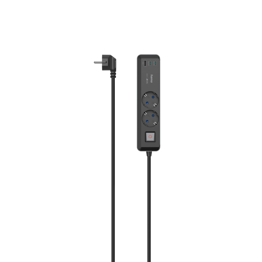 Steckdosenleiste, 2-fach, USB-C/A 65W, PD, Schalter, 1,4 m, Schwarz/Grau (223188)