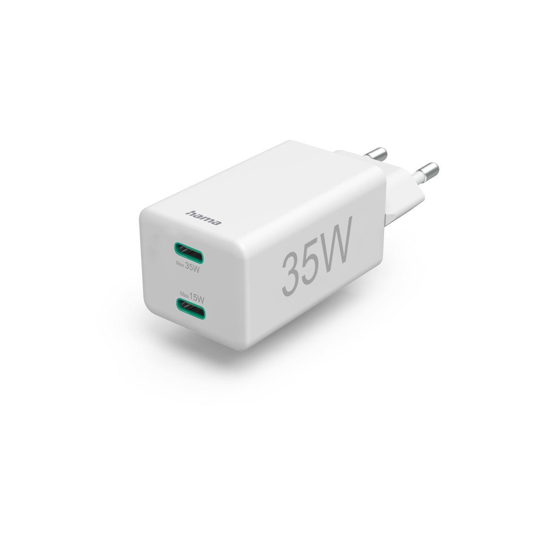 Schnellladegerät, 2x USB-C, Mini-Ladegerät, PD, 35 W, Weiß (201694)